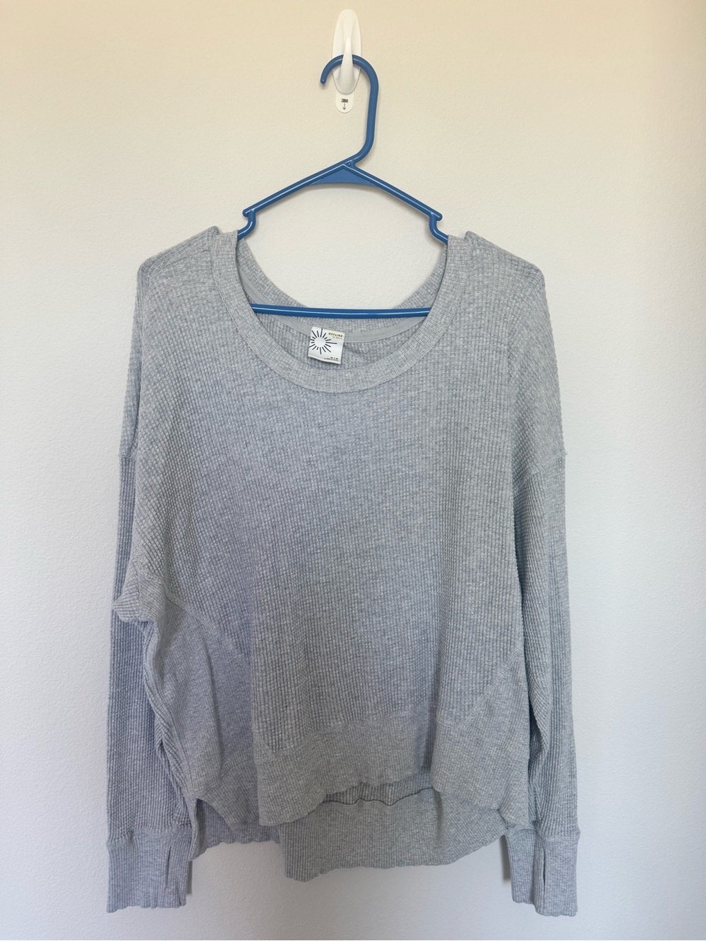 Aerie Offline Women’s Light Gray Waffle Knit Long Sleeve Top